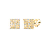 10K Yellow Gold Round Diamond Plus Sign 3D Earrings 8mm Statement Stud 0.28 CT.