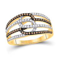 10K Yellow Gold Brown Diamond Women's Interlinked Multi Loop Band Ring 1/2 CT