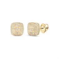 10K Yellow Gold Round Diamond 3D Square Earrings 10mm Statement Stud 5/8 CT.