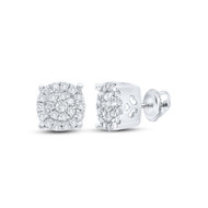 10K White Gold Real Diamond Unisex 4 Prong Cluster Round Stud Earrings 1/8 CT