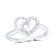 .925 Sterling Silver Real Round Diamond Women's Locked Double Heart Ring 1/20 CT
