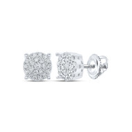10K White Gold Real Diamond Unisex 4 Prong Cluster Round Stud Earrings 1/4 CT