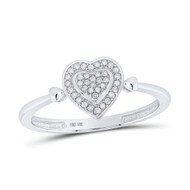 10K White Gold Genuine Round Diamond Womens Cluster Heart Halo Band Ring 1/10 CT