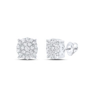 10K White Gold Genuine Diamond Unisex 7mm Cluster Round Stud Earrings 1/2 CT