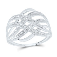 10K White Gold Genuine Diamond Women's Woven Intertwined Band Ring 1/20 CT