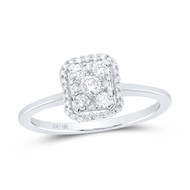 10K White Gold Round Cut Diamond Women's Cluster Square Halo Promise Ring 1/3 CT
