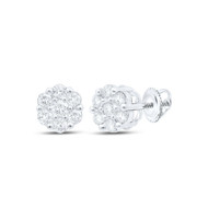 10K White Gold Real Diamond Unisex 5mm Floral Set Flower Stud Earrings 1/5 CT