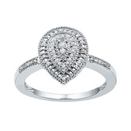 10K White Gold Real Diamond Women's Textured Teardrop Halo Cluster Ring 1/10 CT