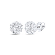 10K White Gold Real Diamond Unisex 7mm Floral Set Flower Stud Earrings 1/2 CT