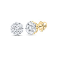 10K Yellow Gold Genuine Diamond Unisex 8mm Floral Set Flower Stud Earrings 1 CT