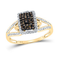 14K Yellow Gold Brown Diamond Women's Split Shank Rectangle Cocktail Ring 1/5 CT