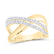 10K Yellow Gold Genuine Diamond Women's Double Row Crossover Band Ring 3/8 CT