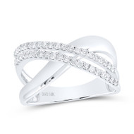10K White Gold Genuine Diamond Women's Double Row Crossover Band Ring 3/8 CT