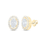 10K Yellow Gold Genuine Baguette Diamond Unisex Oval Halo Stud Earrings 3/8 CT