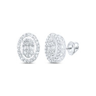 10K White Gold Genuine Baguette Diamond Unisex Oval Halo Stud Earrings 3/8 CT