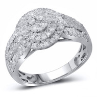 14K White Gold Baguette Cut Diamond Women's Double Halo Round Cocktail Ring 1 CT