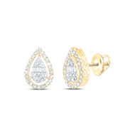 10K Yellow Gold Real Baguette Diamond Unisex Teardrop Halo Stud Earrings 3/8 CT
