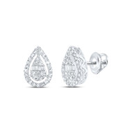 10K White Gold Real Baguette Diamond Unisex Teardrop Halo Stud Earrings 3/8 CT