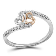 10K Two Tone Gold Genuine Round Diamond Women's Bypass Double Heart Ring 1/5 CT