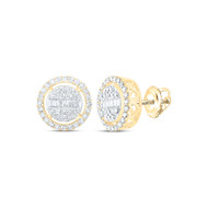 10K Yellow Gold Genuine Baguette Diamond Unisex Circle Halo Stud Earrings 1/2 CT