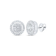 10K White Gold Genuine Baguette Diamond Unisex Circle Halo Stud Earrings 1/2 CT
