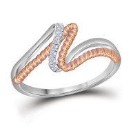 10K White Gold Real Diamond Women's Swirling Intertwined Rope Band Ring 1/12 CT