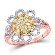 10K Rose Gold Genuine Diamond Womens Floral Blooming Flower Cocktail Ring 1/3 CT