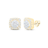 10K Yellow Gold Real Diamond Unisex 9mm Cluster Halo Square Stud Earrings 5/8 CT