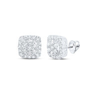 10K White Gold Real Diamond Unisex 9mm Cluster Halo Square Stud Earrings 5/8 CT