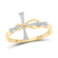 10K Yellow Gold Genuine Diamond Women's Intertwined Infinity Cross Ring 1/10 CT