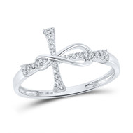 10K White Gold Genuine Diamond Women's Intertwined Infinity Cross Ring 1/10 CT