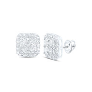 10K White Gold Real Diamond Unisex 9mm Quad Set Square Halo Stud Earrings 1 CT