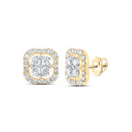10K Yellow Gold Genuine Diamond Unisex 10mm Cushion Square Stud Earrings 1 CT