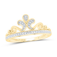 10K Yellow Gold Genuine Diamond Women's Filigree Crown | Tiara Band Ring 1/10 CT