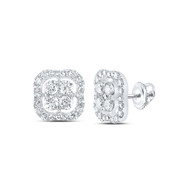 10K White Gold Genuine Diamond Unisex 10mm Cushion Square Stud Earrings 1 CT