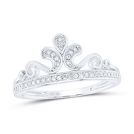 10K White Gold Genuine Diamond Women's Filigree Crown | Tiara Band Ring 1/10 CT