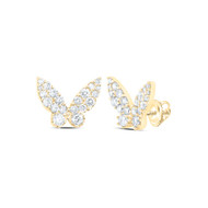 10K Yellow Gold Genuine Diamond Women's 9mm Fancy Butterly Stud Earrings 1/2 CT