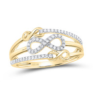 10K Yellow Gold Real Diamond Women's Open 3 Row Triple Infinity Love Ring 1/6 CT
