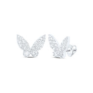 10K White Gold Genuine Diamond Women's 9mm Fancy Butterly Stud Earrings 1/2 CT