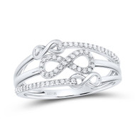 10K White Gold Real Diamond Women's Open 3 Row Triple Infinity Love Ring 1/6 CT
