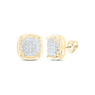 10K Yellow Gold Real Diamond Unisex Cushion Square Fluted Stud Earrings 1/5 CT