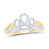 10K Yellow Gold Genuine Diamond Women's Swirling Crown | Tiara Band Ring 1/5 CT