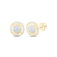 10K Yellow Gold Real Diamond Unisex Cluster Round & Square Stud Earrings 1/4 CT