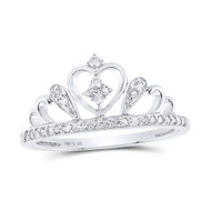 .925 Sterling Silver Round Diamond Women's Heart Crown Tiara Fashion Ring 1/6 CT