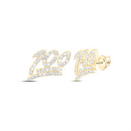 10K Yellow Gold Round Diamond 100 Emjoi Statement Earrings 11mm Stud 1/2 CT.