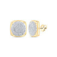 10K Yellow Gold Genuine Diamond Unisex Cluster Rounded Square Stud Earrings 1 CT