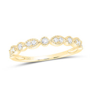 14K Yellow Gold Genuine Diamond Women's Milgrain Edge Stackable Band Ring 1/6 CT