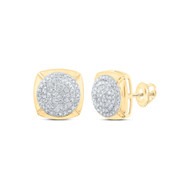 10K Yellow Gold Real Diamond Unisex Cluster Rounded Square Stud Earrings 1/2 CT