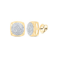 10K Yellow Gold Real Diamond Unisex Cluster Rounded Square Stud Earrings 1/4 CT