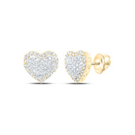 10K Yellow Gold Genuine Diamond Women's Cluster Halo Heart Stud Earrings 1/2 CT